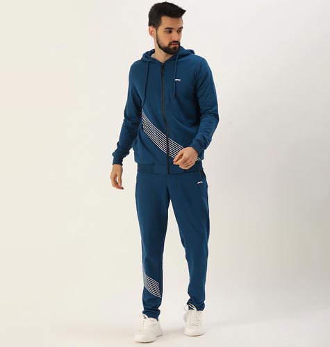 Men Blue Solid Athleisure Track Suits
